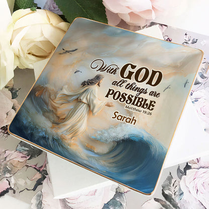 With God All Things Are Possible Matthew 19:26 | Personalized Ceramic Ring Dish Square