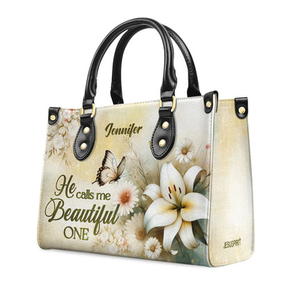 Jesuspirit | Personalized Leather Handbag With Zipper | He Calls Me Beautiful One LHBHN689