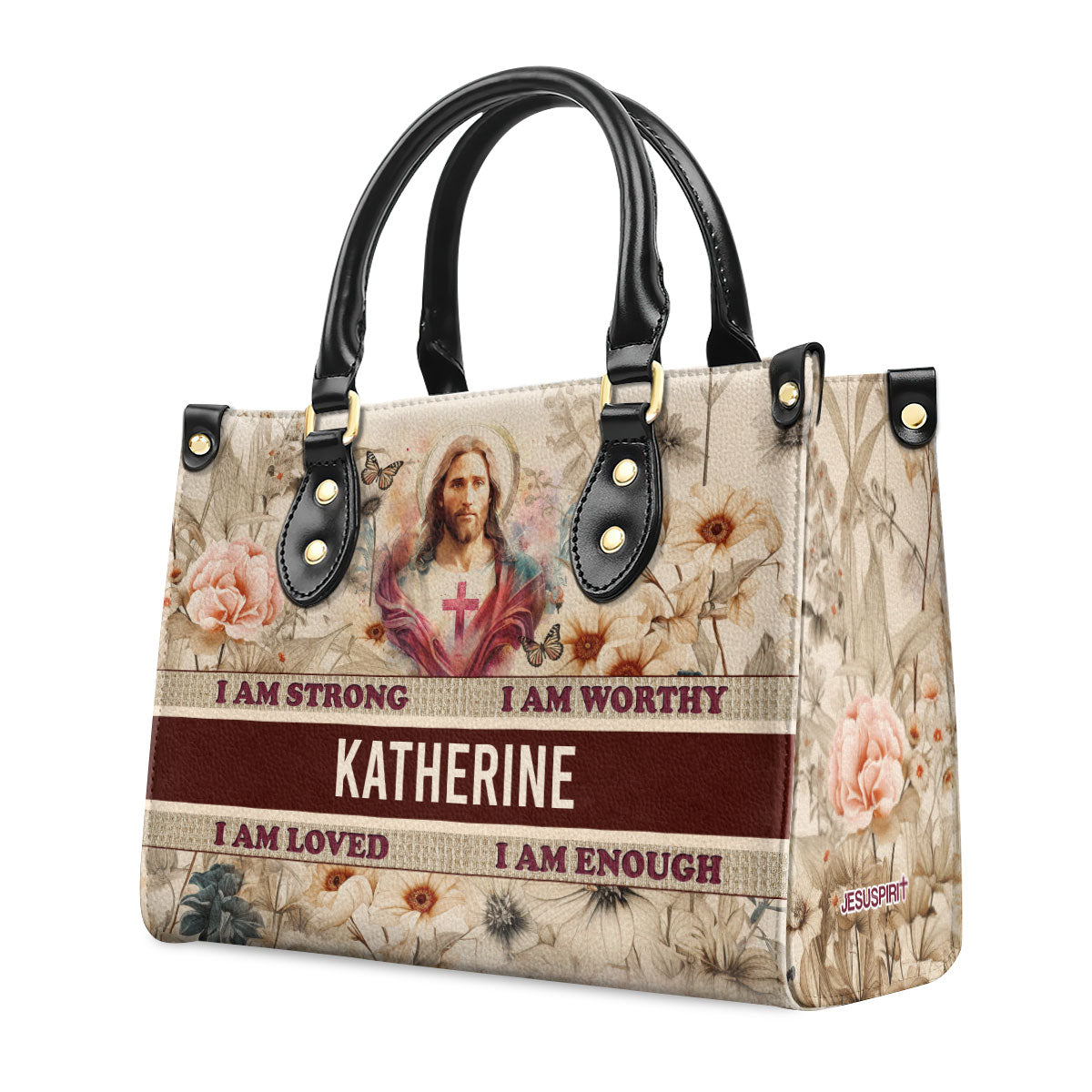 Jesuspirit | Personalized Leather Handbag With Zipper | I Am Enough LHBM755