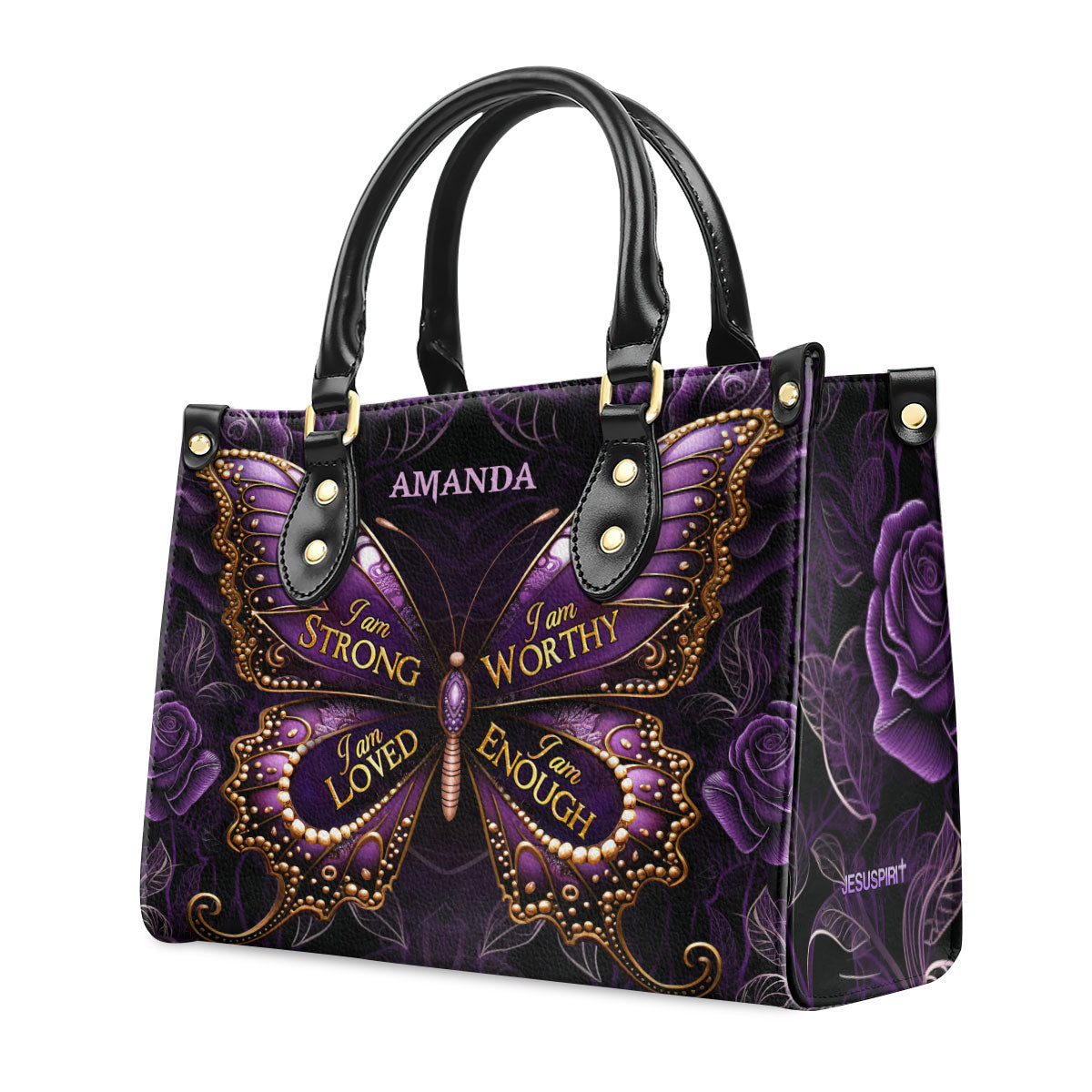 Jesuspirit | Personalized Zippered Leather Handbag With Handle | Religious Gift For Worship Friends | I Am Love LHBM757