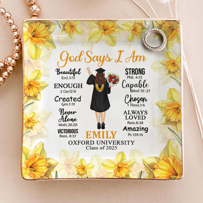 God Says I Am | Personalized Ceramic Ring Dish Square