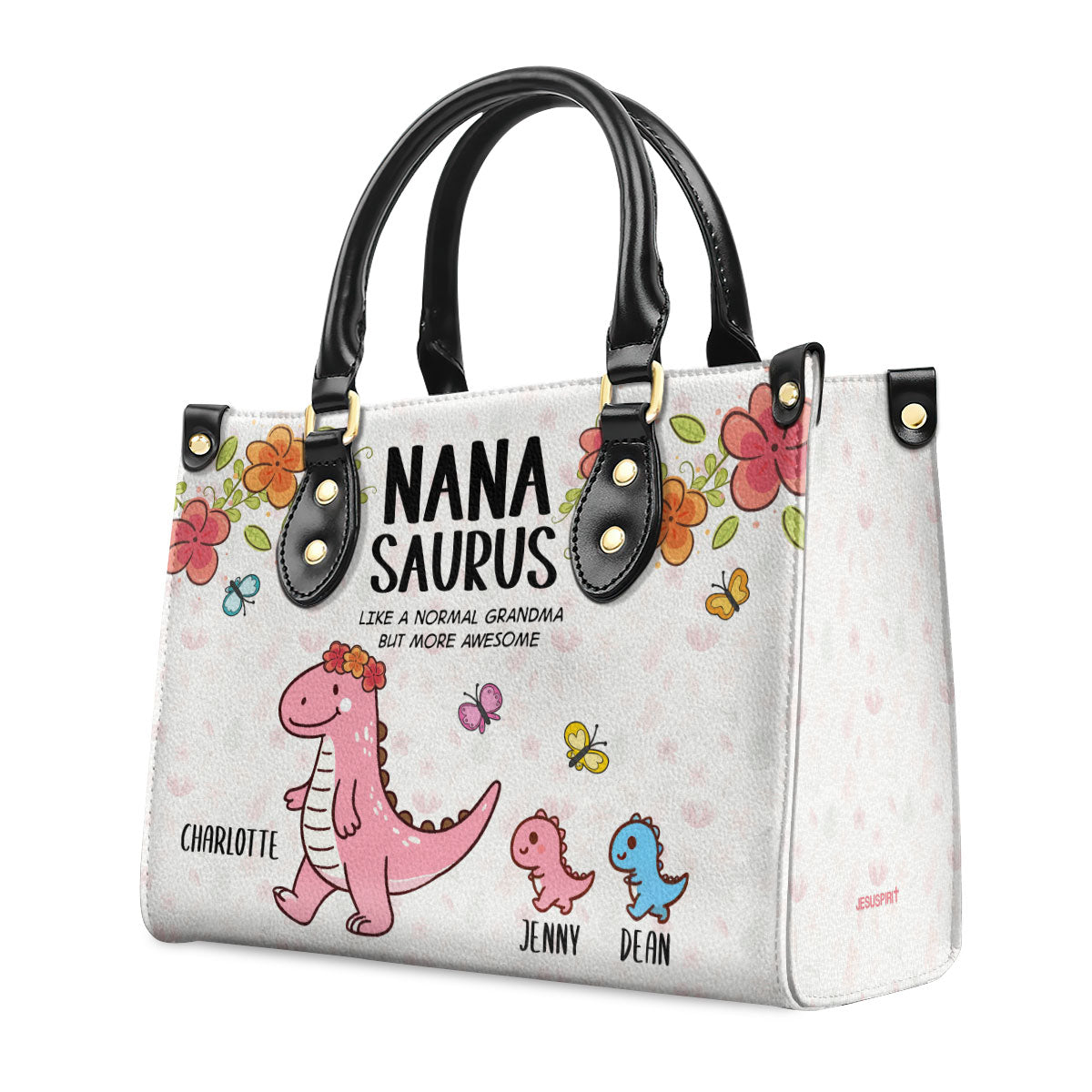 Nanasaurus | Personalized Leather Handbag With Zipper LHBHN03