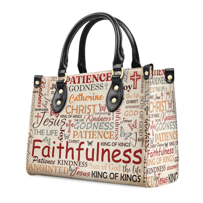 Jesuspirit | Personalized Leather Handbag With Zipper | Patience Godness Faithfulness LHBM730