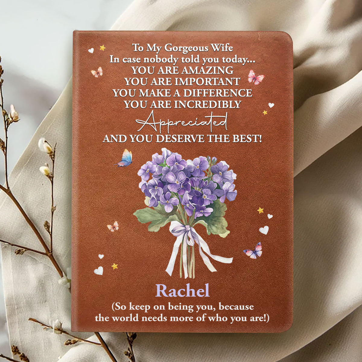 To My Gorgeous Wife | Personalized Leather Cover Notebook