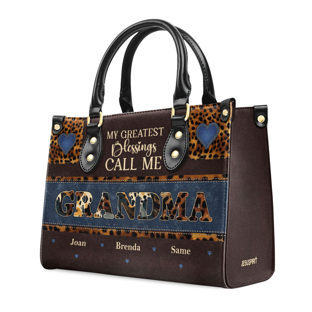 Jesuspirit | My Greatest Blessings Call Me Grandma/Nana | Personalized Leather Handbag With Zipper LHBM798