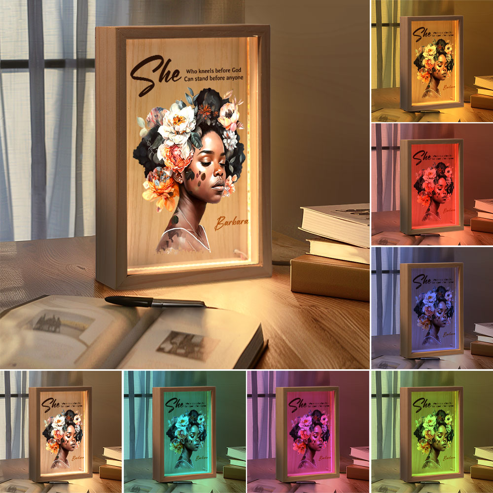 Jesuspirit Personalized Frame Light Box | She Who Kneels Before God Can Stand Before Anyone FLBHN06