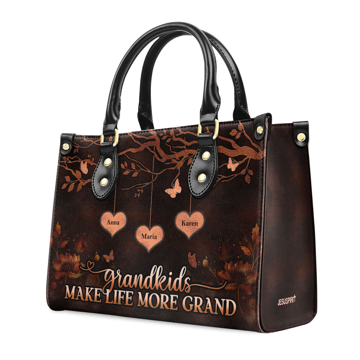 Grandkids Make Life More Grand | Personalized Leather Handbag With Zipper LHBM799