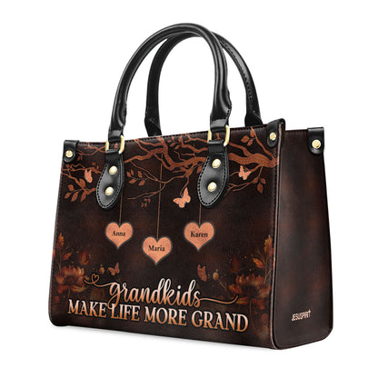 Grandkids Make Life More Grand | Personalized Leather Handbag With Zipper LHBM799