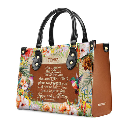 Jesuspirit | Personalized Leather Handbag With Zipper | For I Know The Plans I Have For You LHBM787