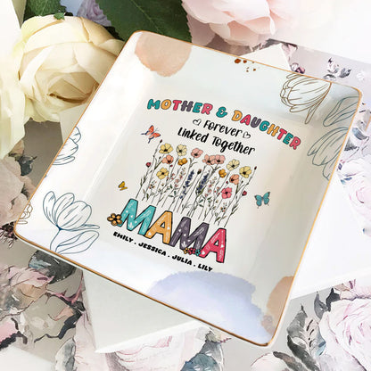 Mother & Daughters Forever Linked Together | Personalized Ceramic Ring Dish Square