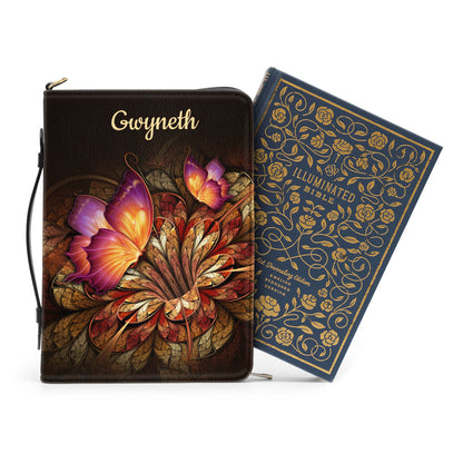 Jesuspirit | Personalized Zippered Bible Cover With Handle | Psalm 34:1 | Flower & Butterfly | I Will Bless The Lord At All Times BCH605