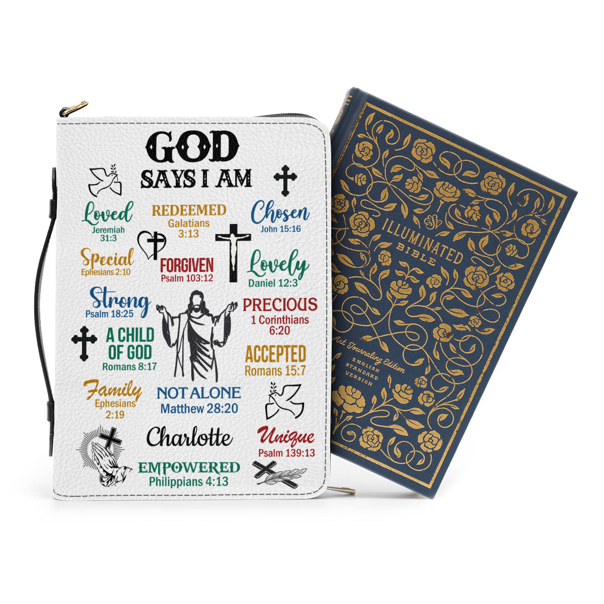 Jesuspirit |  What God Says About You | Inspirational Gifts For Christians Prayers | Personalized Zippered Bible Cover With Handle BCH742