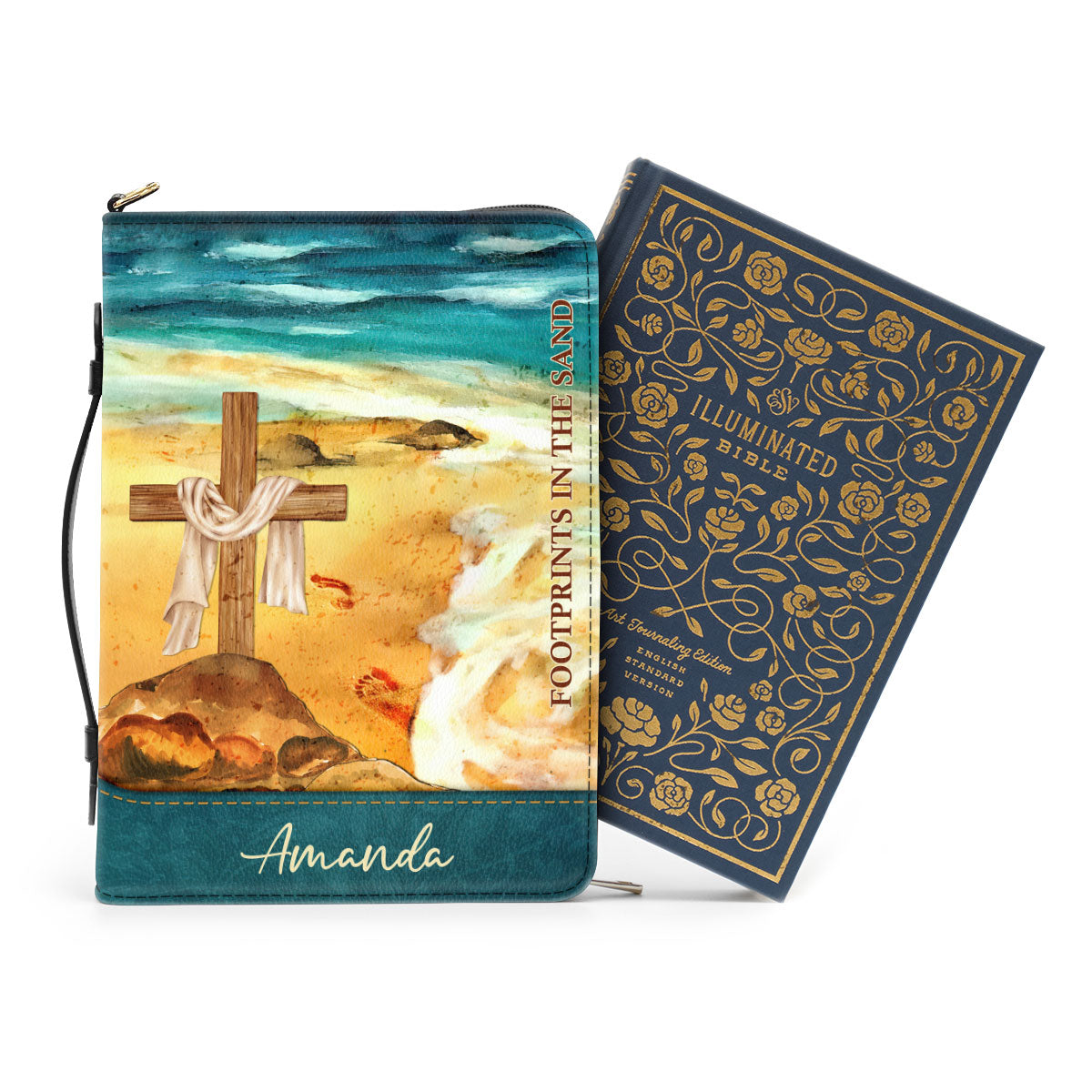 Jesuspirit Personalized Bible Cover | Leather Bible Case With Name | Footprints In The Sand BCNUHN490