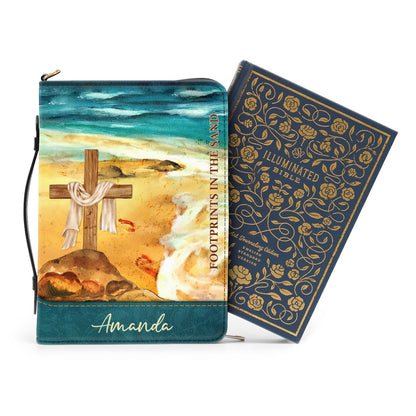 Jesuspirit Personalized Bible Cover | Leather Bible Case With Name | Footprints In The Sand BCNUHN490