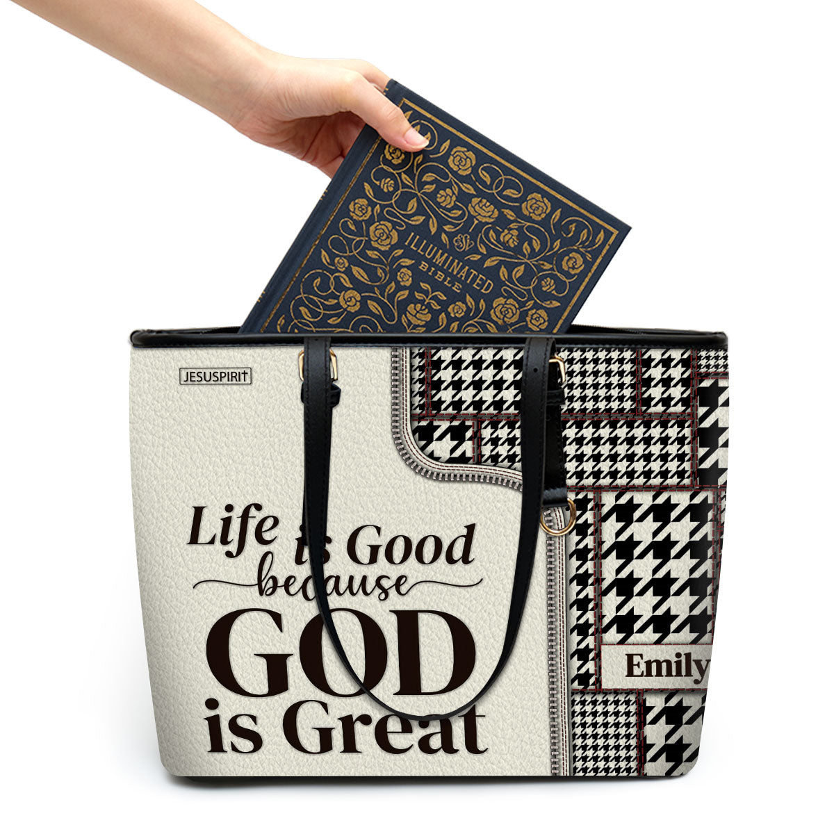 Must-Have Large Leather Tote Bag - Life Is Good Because God Is Great HIHN274