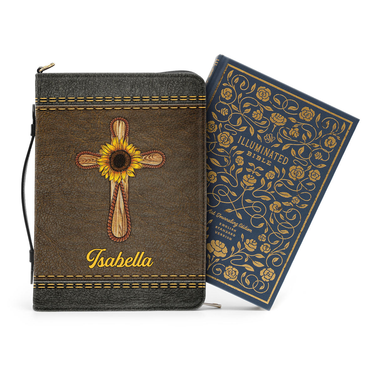 Jesuspirit Personalized Bible Cover With Handle | God Has Amazing Plan For Your Life | Cross And Sunflower | Zippered Bible Carrying Case HN150
