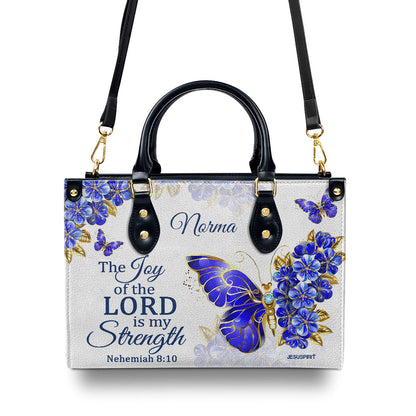 Jesuspirit | Nehemiah 8:10 | The Joy Of The Lord Is My Strength | Bible Verse Gifts For Christian Women | Personalized Leather Handbag With Handle LHBH743B