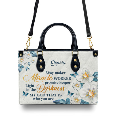 Jesuspirit Personalized Leather Handbag With Handle | Thoughtful Gift For Christians | Flower & Butterfly | Way Maker And Miracle Worker LHBHN612