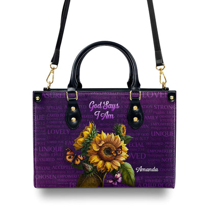 Jesuspirit | What God Says About You | Religious Gift For Christian Ladies | Personalized Leather Handbag With Handle LHBHN742W