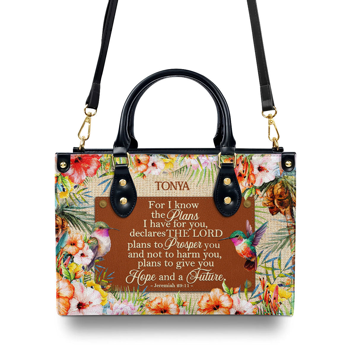 Jesuspirit | Personalized Leather Handbag With Zipper | For I Know The Plans I Have For You LHBM787