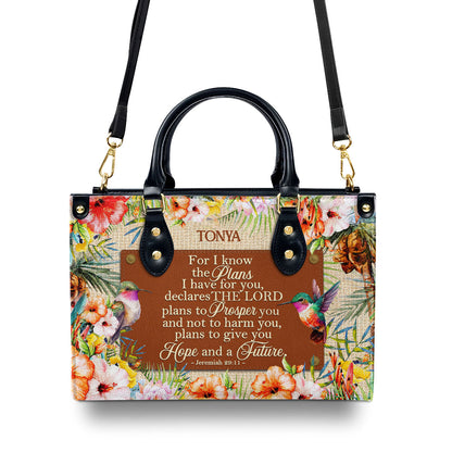 Jesuspirit | Personalized Leather Handbag With Zipper | For I Know The Plans I Have For You LHBM787