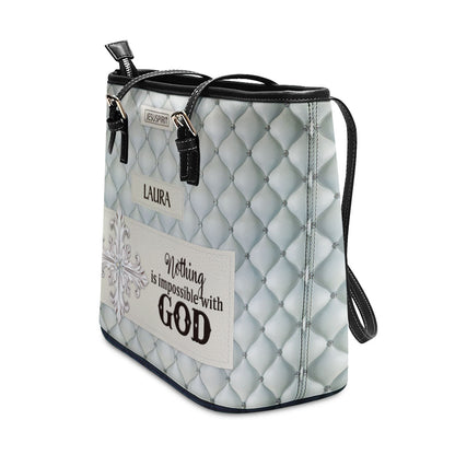 Beautiful Cross Large Leather Tote Bag - Nothing Is Impossible With God HH363