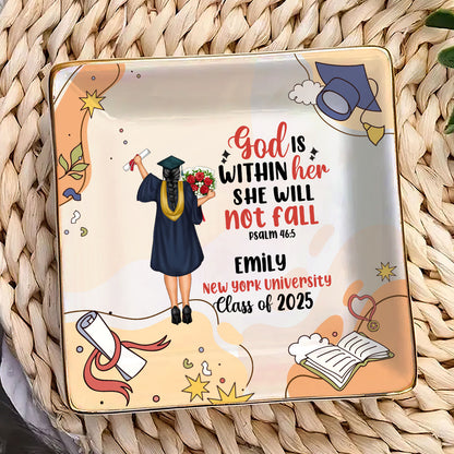 God Is Within Her She Will Not Fall | Personalized Ceramic Ring Dish Square