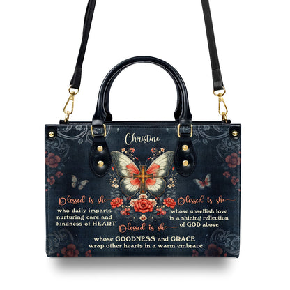Jesuspirit | Personalized Leather Handbag With Zipper | Blessed Is She LHBM750