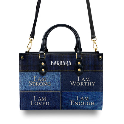 Jesuspirit | I Am Worthy | Personalized Zippered Leather Handbag With Handle | Religious Gift For Worship Friends LHBNUHN680