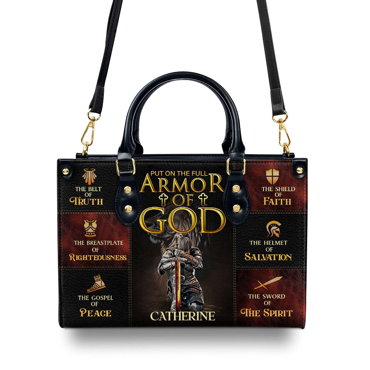 Jesuspirit | Personalized Leather Handbag With Zipper | Armor Of God LHBM777