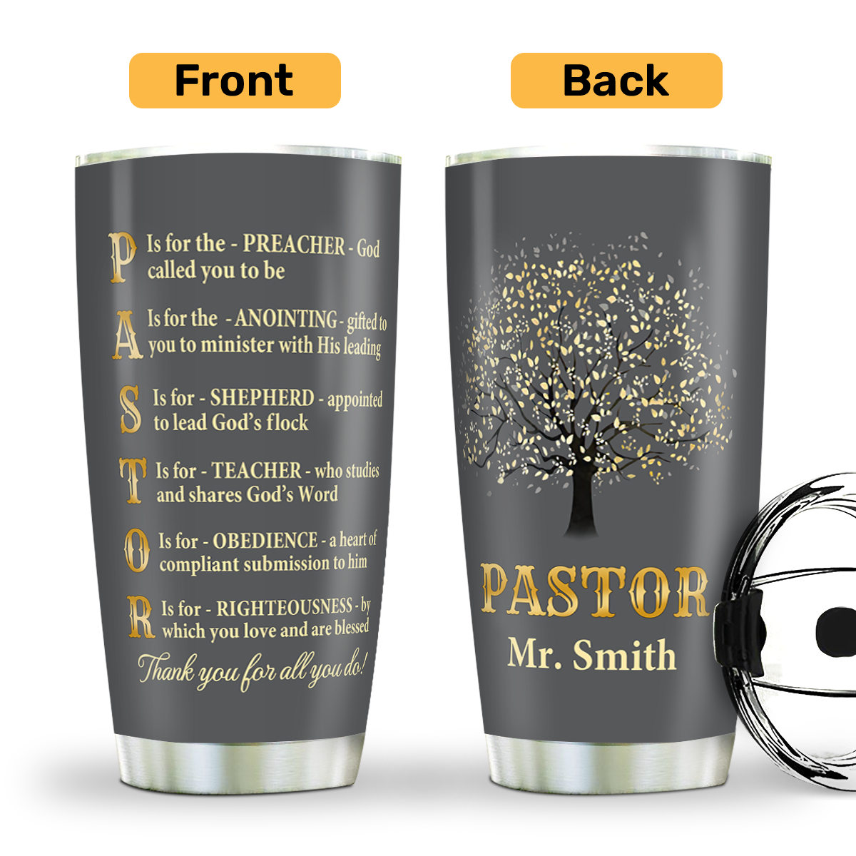 Jesuspirit | Christian Faith Gifts | Stainless Steel Tumbler | Thank You Pastor  SSTNAM1002B