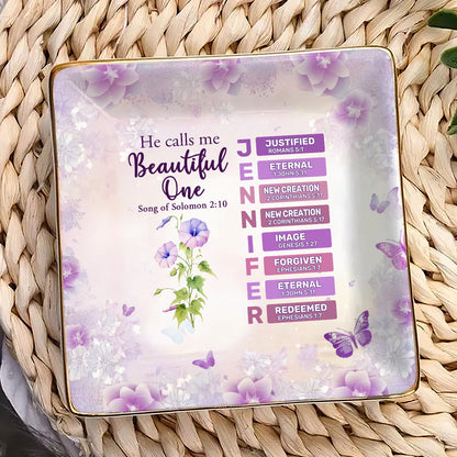 He Calls Me Beautiful One | Personalized Ceramic Ring Dish Square