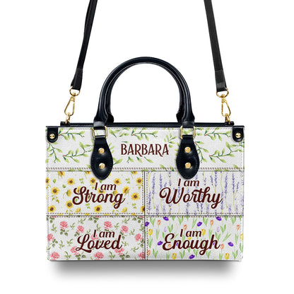Jesuspirit | I Am Enough | Personalized Zippered Leather Handbag With Handle | Religious Gift For Worship Friends LHBNUHN680