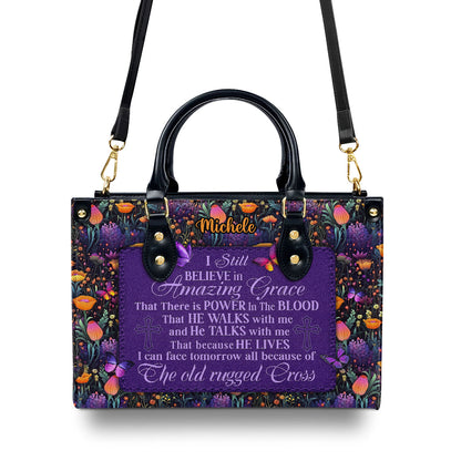 Jesuspirit | Personalized Leather Handbag With Zipper | I Still Believe In Amazing Grace LHBM743