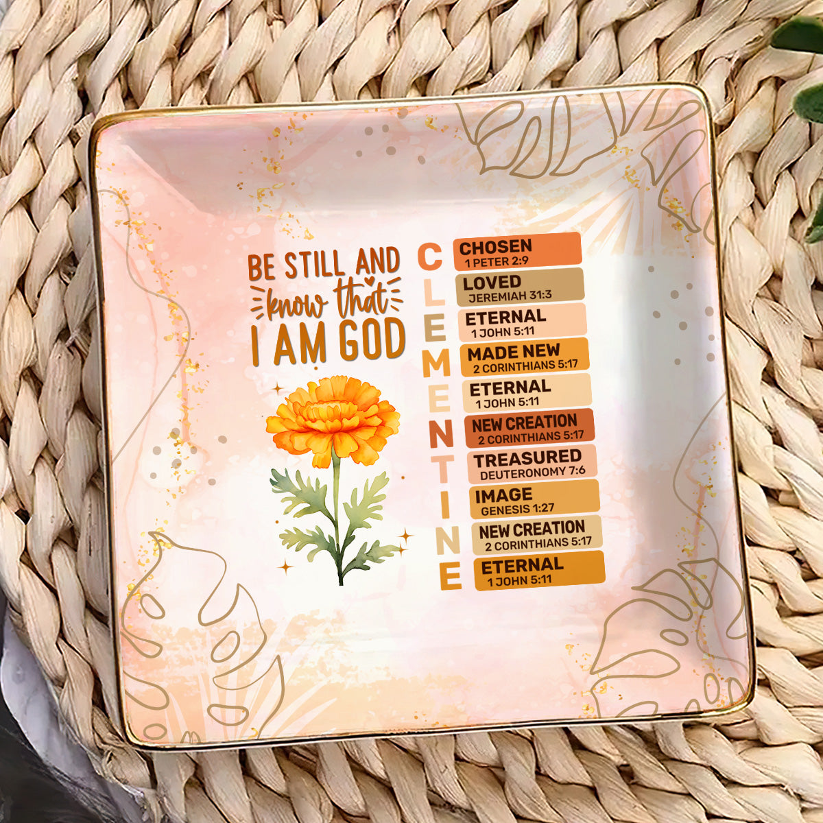 Be Still And Know That I Am God | Personalized Ceramic Ring Dish Square