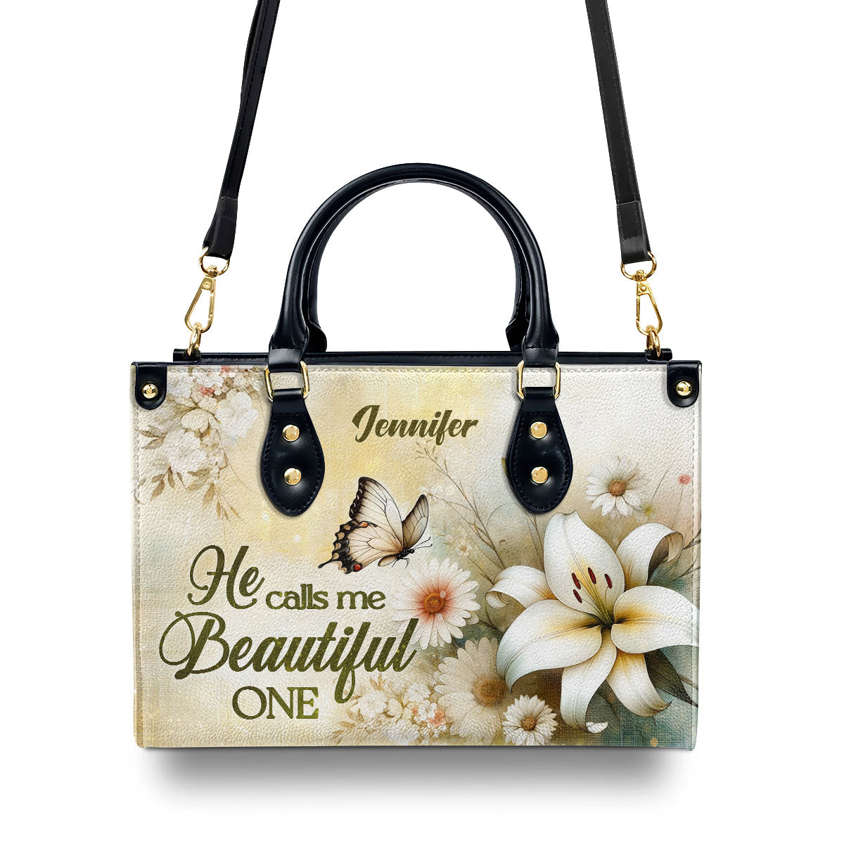 Jesuspirit | Personalized Leather Handbag With Zipper | He Calls Me Beautiful One LHBHN689