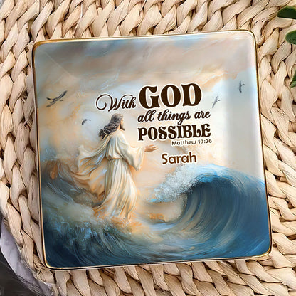 With God All Things Are Possible Matthew 19:26 | Personalized Ceramic Ring Dish Square