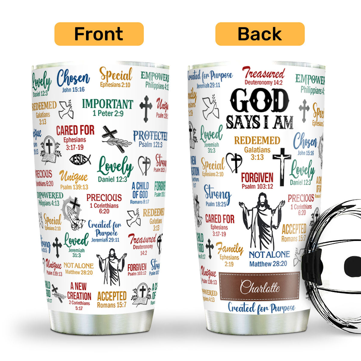 Jesuspirit | What God Says About You | Unique Scripture Gifts For Christian Friends | Personalized Christian Stainless Steel Tumbler SSTH742A