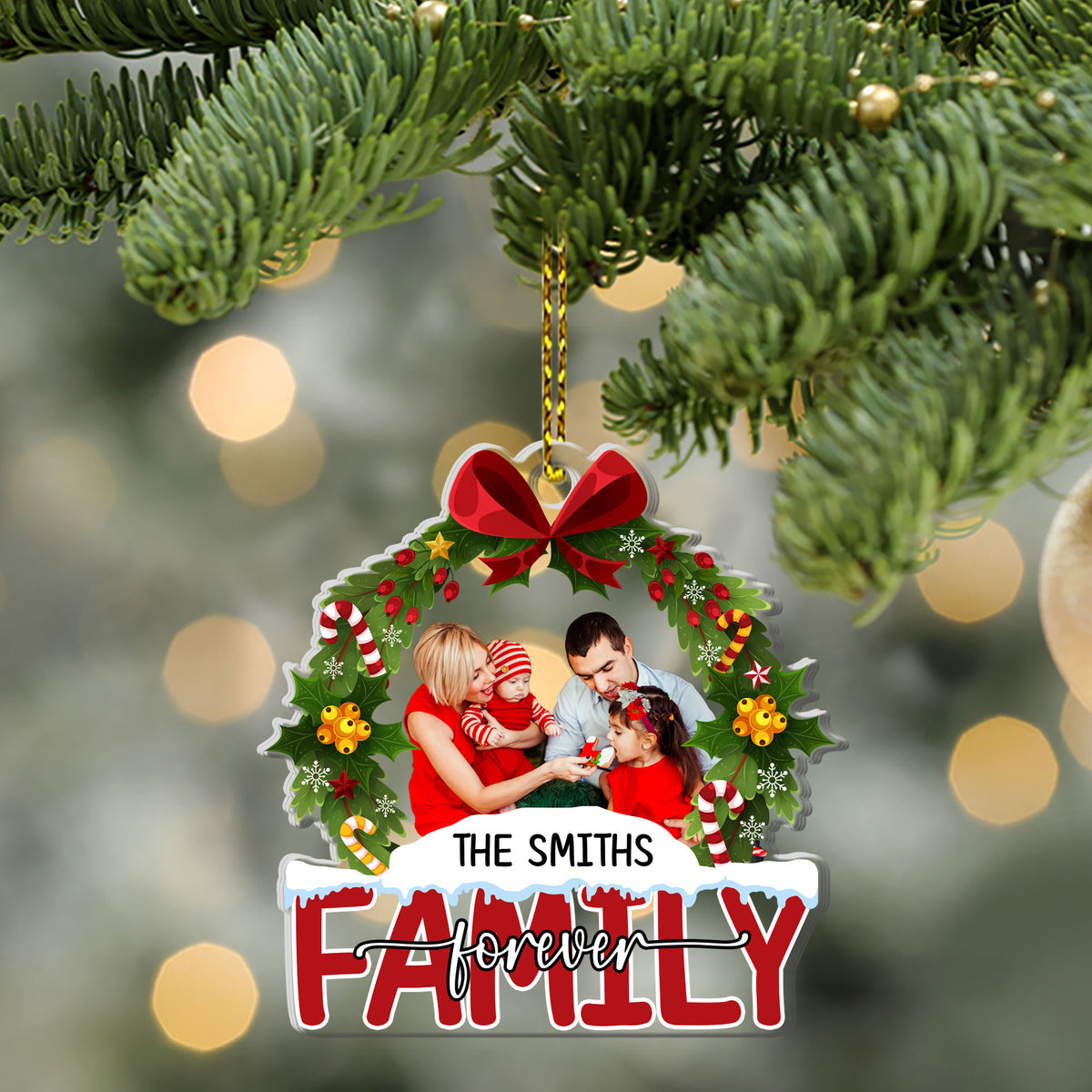 Christmas Wreath Family Forever | Personalized 1-Side Acrylic Ornament JSACOPHN2129M
