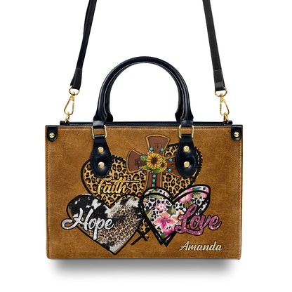 Jesuspirit | Personalized Leather Handbag With Zipper | Faith Hope Love LHBHN687