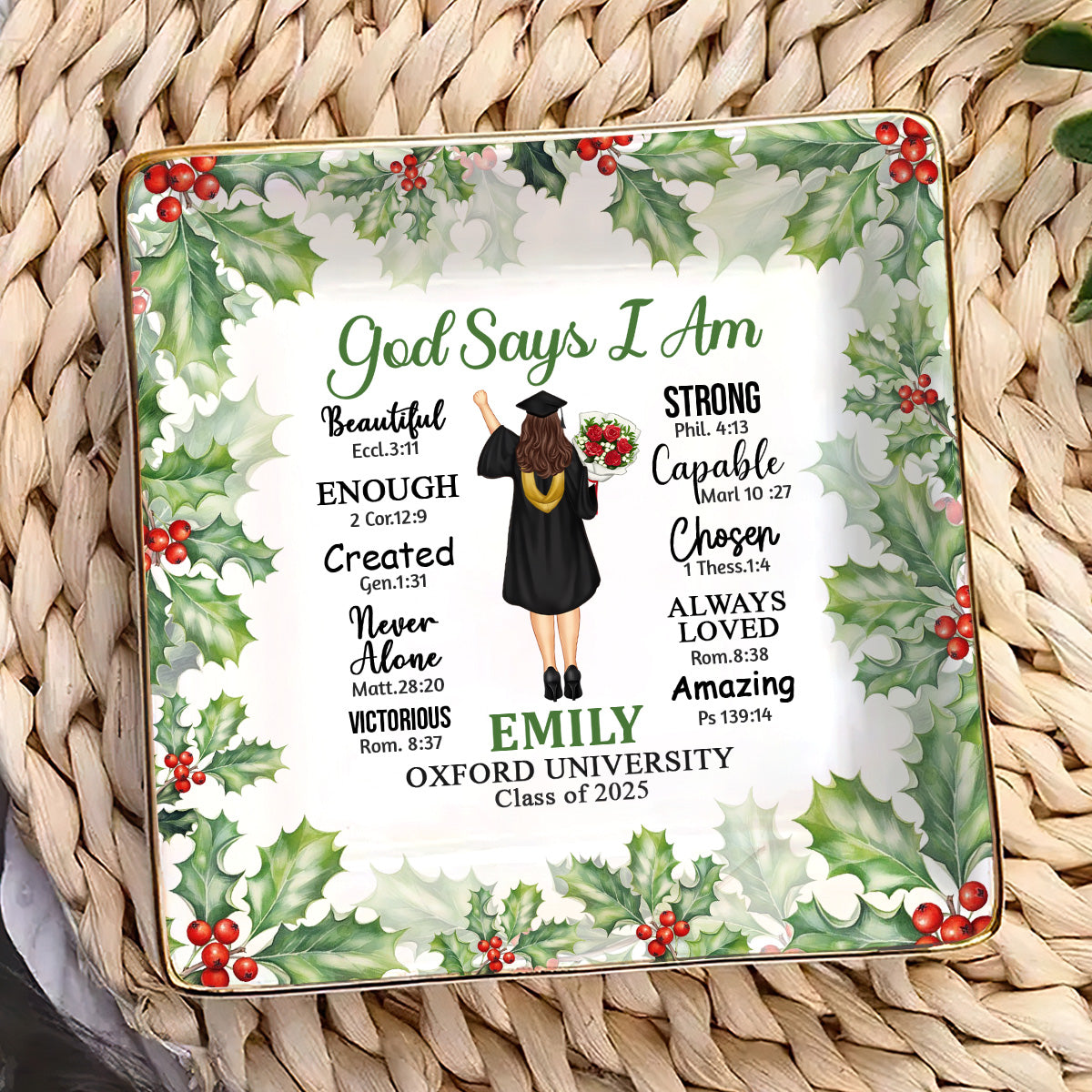 God Says I Am | Personalized Ceramic Ring Dish Square