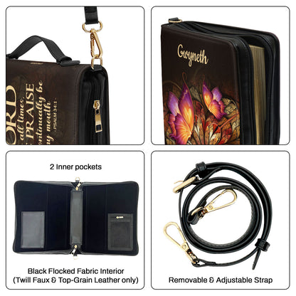 Jesuspirit | Personalized Zippered Bible Cover With Handle | Psalm 34:1 | Flower & Butterfly | I Will Bless The Lord At All Times BCH605