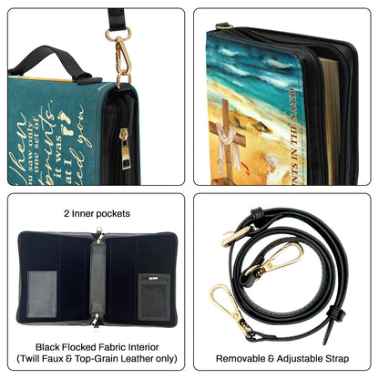Jesuspirit Personalized Bible Cover | Leather Bible Case With Name | Footprints In The Sand BCNUHN490