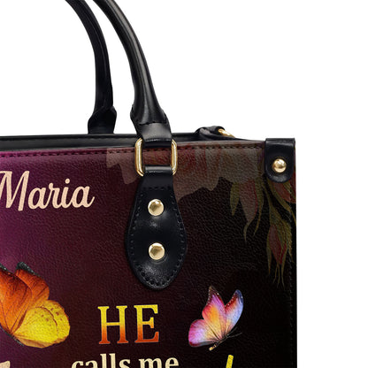 Jesuspirit | Personalized Leather Handbag With Handle | Solomon 2:10 | Flower And Butterfly | He Calls Me Beautiful One LHBMM676