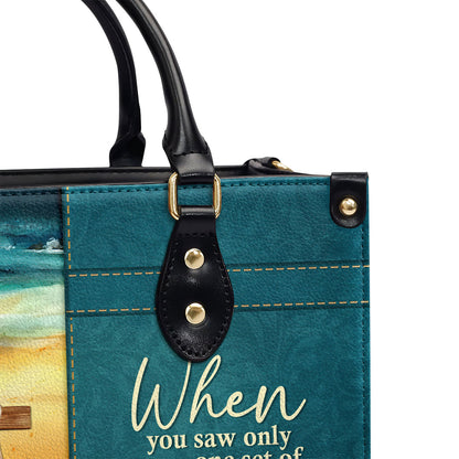 Jesuspirit | Personalized Leather Handbag With Long Strap | Footprints In The Sand | Special Gift For Christian Ladies LHBNUHN490