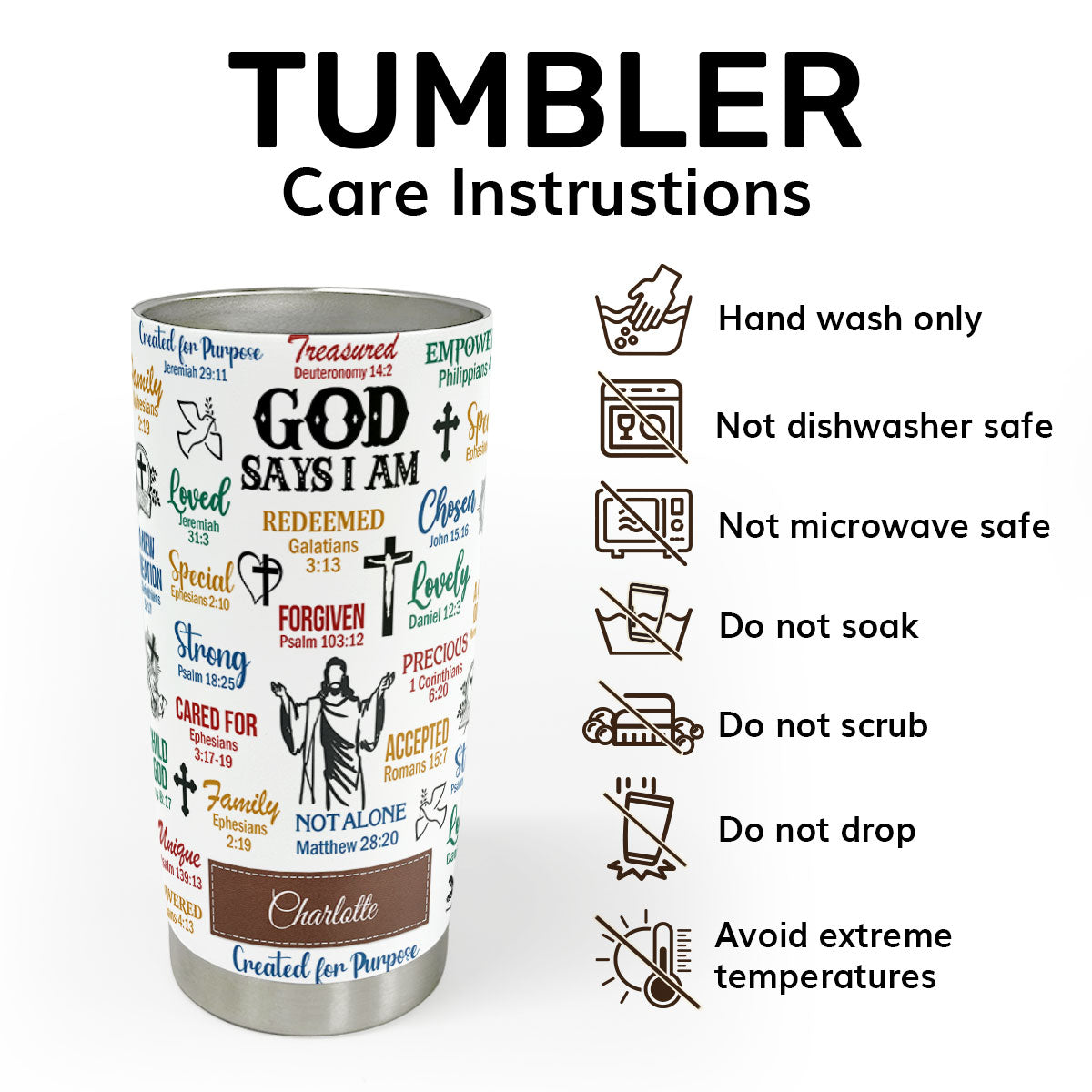 Jesuspirit | What God Says About You | Unique Scripture Gifts For Christian Friends | Personalized Christian Stainless Steel Tumbler SSTH742A