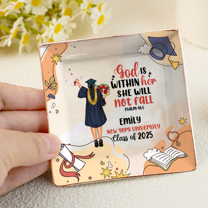 God Is Within Her She Will Not Fall | Personalized Ceramic Ring Dish Square