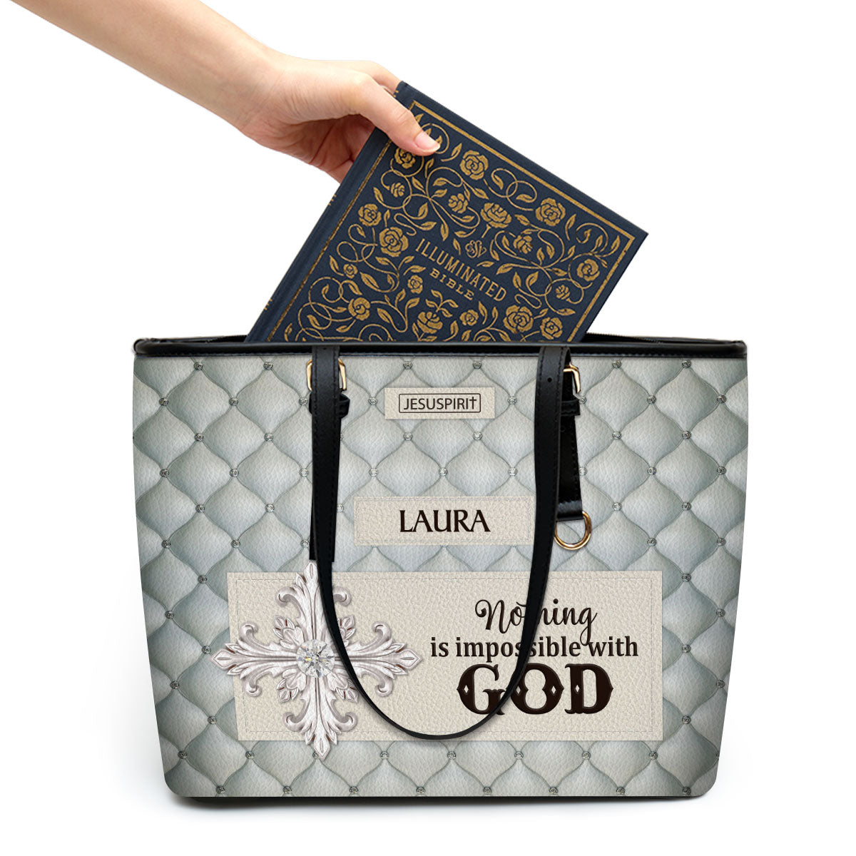 Beautiful Cross Large Leather Tote Bag - Nothing Is Impossible With God HH363