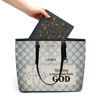 Beautiful Cross Large Leather Tote Bag - Nothing Is Impossible With God HH363