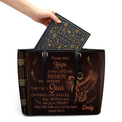 Jesuspirit | Eagle Large Leather Tote Bag | They Will Run And Not Grow Weary NUM354